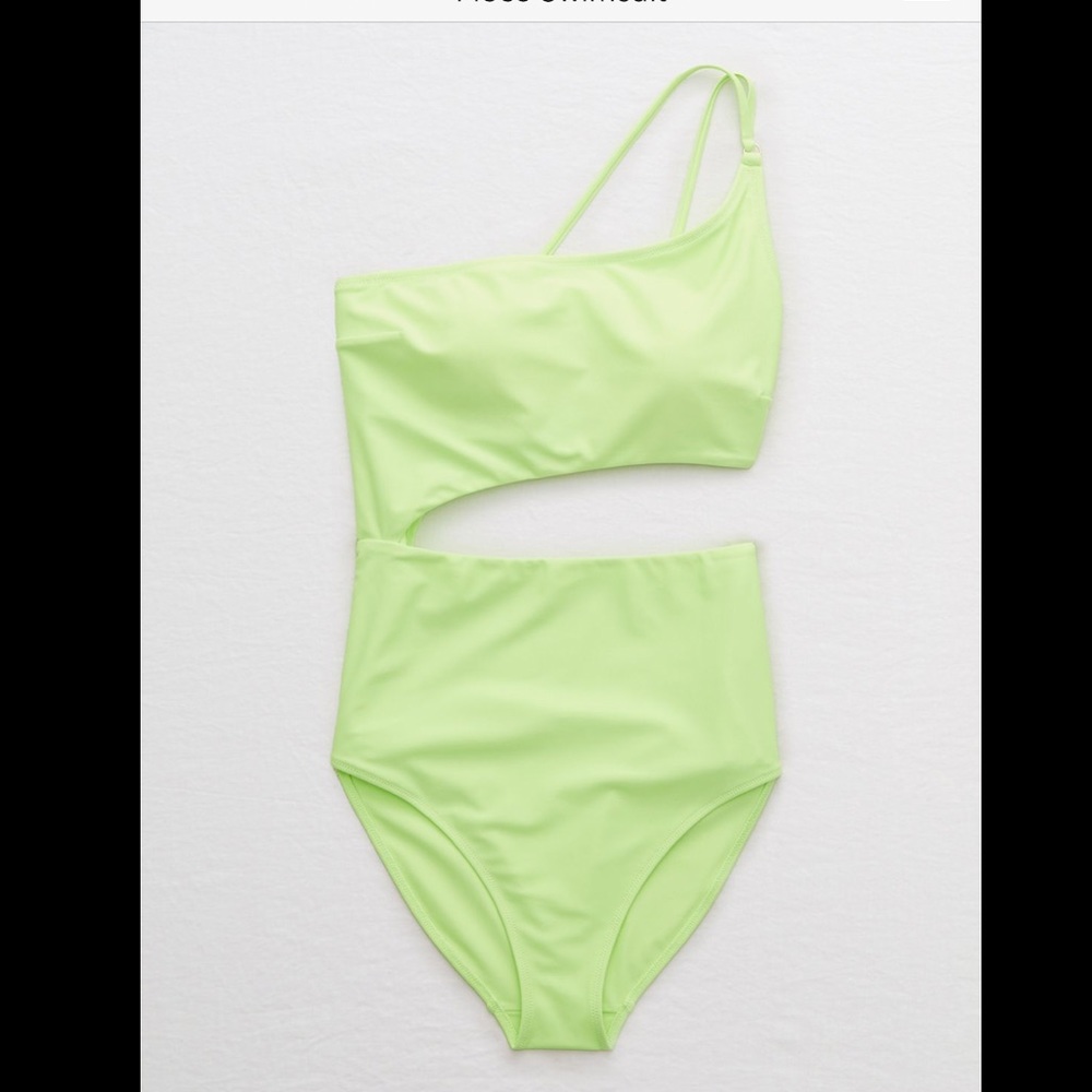 Aerie Lime Green One-Shoulder One Piece Swimsuit